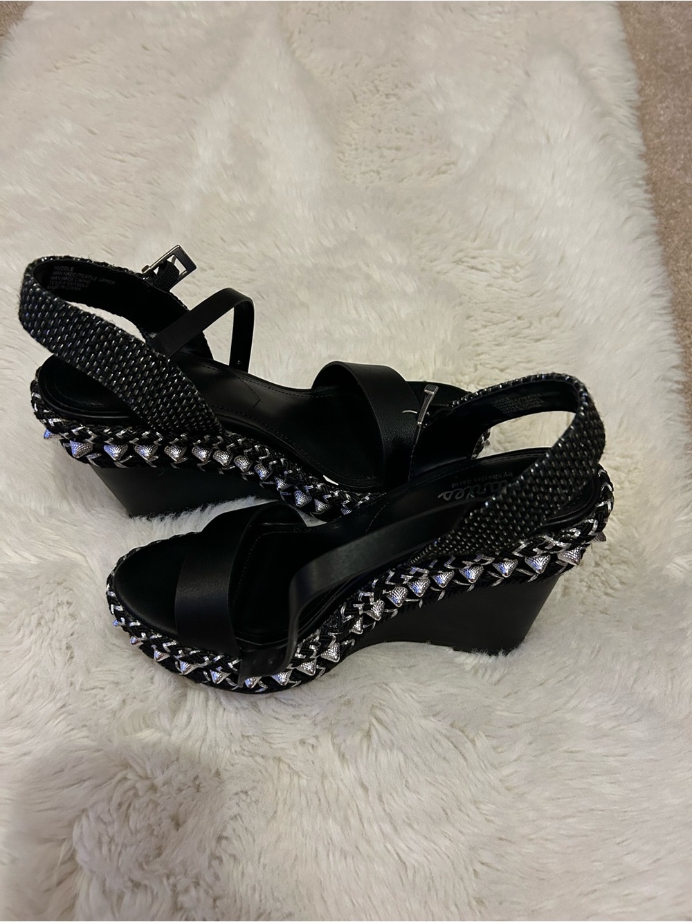 Charles By Charles David Black Wedge Sandals with Silver Accents - Picture 3 of 6
